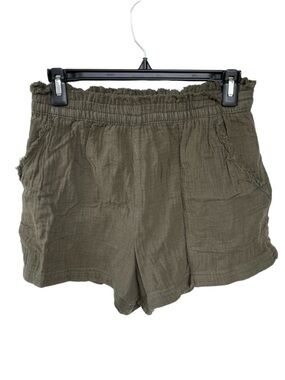Aerie Cotton Gauze High Waist Casual Shorts Medium Olive Green
